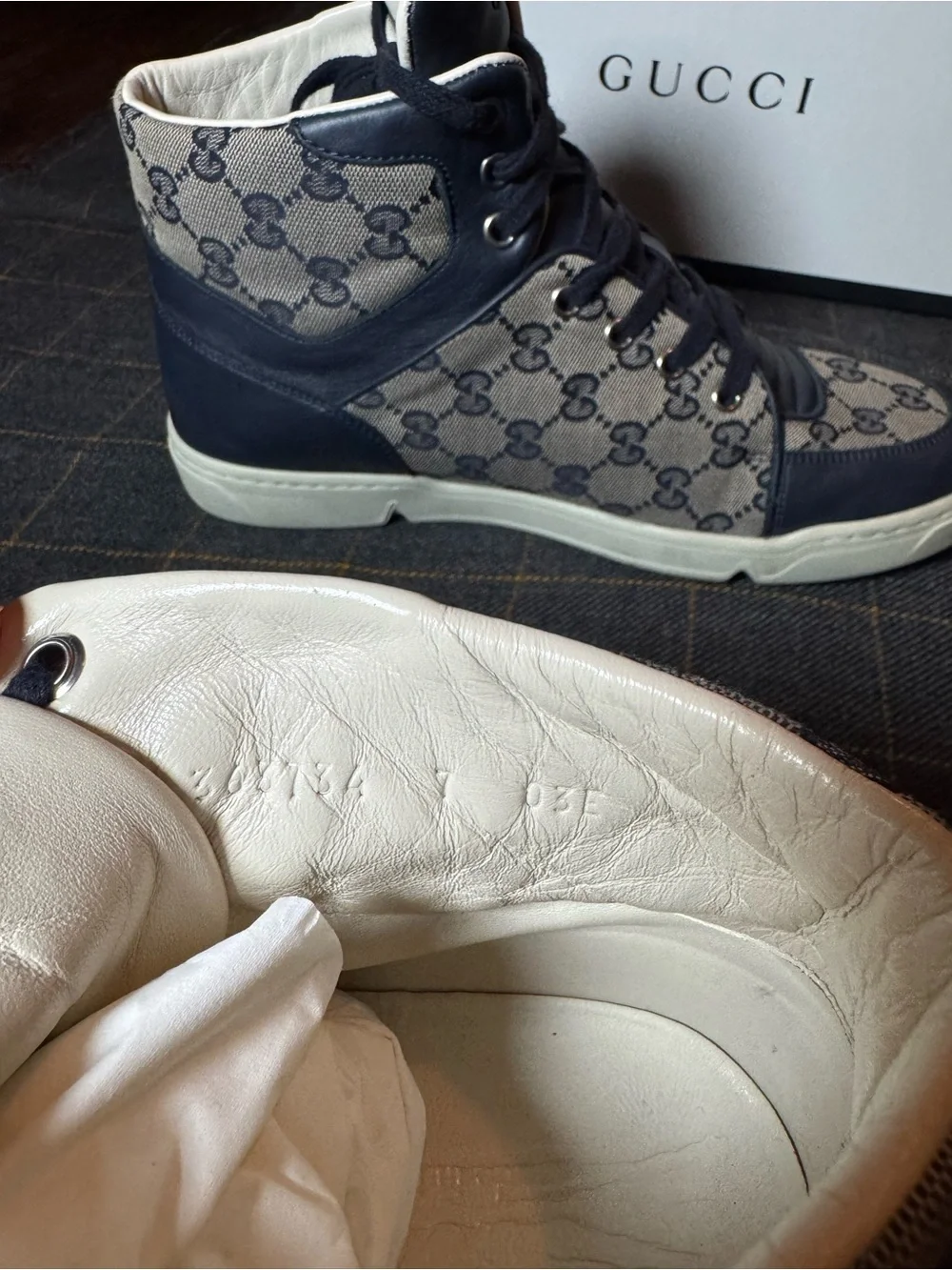 Men’s Gucci Navy and Beige GG Canvas High-Top Sneakers